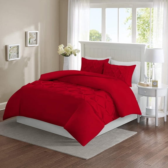 DNG Creations 1 Piece Half Pinch Pleated Duvet Cover 100% Egyptian Cotton, 800 TC- With Zipper Closure & Corner Ties ( Solid Red - Twin/Twin XL )