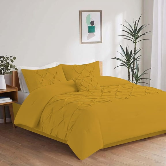 DNG Creations 1 Piece Luxurious Half Pinch Pleated Comforter Long Lasting 100% Egyptian Cotton, 800 TC 550 GSM All Season ( King/Cal King Size ) Solid Gold Colour