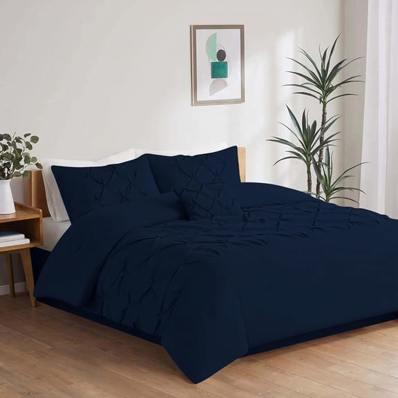 DNG Creations 1 Piece Luxurious Half Pinch Pleated Comforter Long Lasting 100% Egyptian Cotton, 800 TC 550 GSM All Season ( King/Cal King Size ) Solid Navy Blue Colour