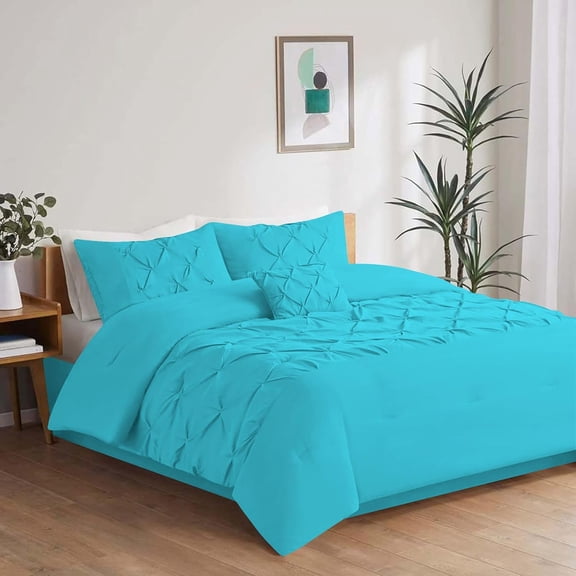 DNG Creations 1 Piece Luxurious Half Pinch Pleated Comforter Long Lasting 100% Egyptian Cotton, 800 TC 550 GSM All Season ( Twin/Twin XL Size ) Solid Turquoise Blue Colour