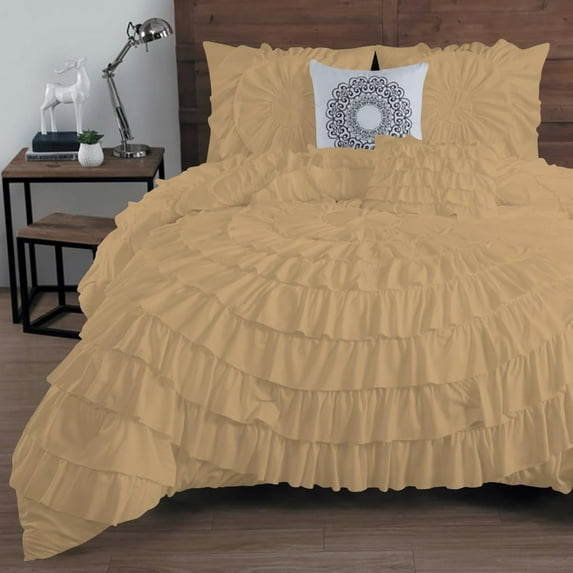 DNG Creations 1 Piece Luxury Circle Ruffle Comforter with 1 Freebie Ruffle Pillow All-season 550 GSM 800TC, 100% Egyptian Cotton ( Oversized Super King Size ) Solid Taupe Colour