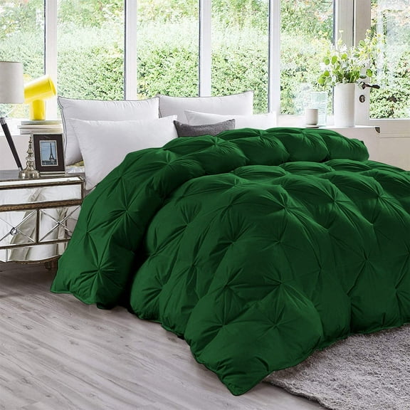 DNG Creations 1 Piece Luxury Pinch Pleated Comforter Premium 800 Thread Count 100% Egyptian Cotton-Oversized King Size, Solid Green Color