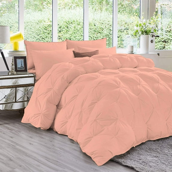 DNG Creations 1 Piece Luxury Pinch Pleated Comforter Premium 800 Thread Count 100% Egyptian Cotton-Oversized King Size, Solid Peach Color
