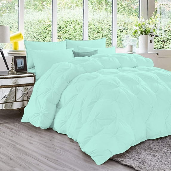 DNG Creations 1 Piece Luxury Pinch Pleated Comforter Premium 800 Thread Count 100% Egyptian Cotton-Oversized Queen Size, Solid Aqua Blue Color