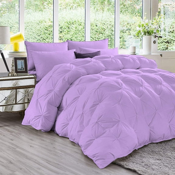DNG Creations 1 Piece Luxury Pinch Pleated Comforter Premium 800 Thread Count 100% Egyptian Cotton-Oversized Queen Size, Solid Lilac Color