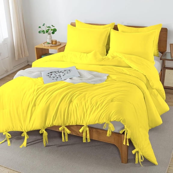 DNG Creations 1 Piece Luxury Tie Comforter ( Solid Yellow Colour ) All-Season 550 GSM Ultra Soft 100% Egyptian Cotton, 800 TC ( Full/Queen - Size )