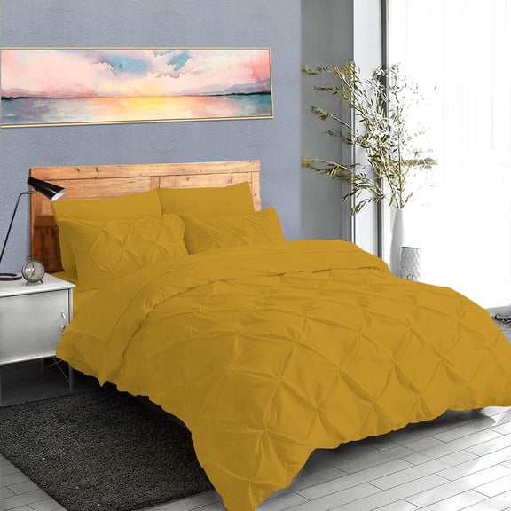 DNG Creations 1 Piece Pinch Pleated Duvet Cover 800 Threads Count, 100% Egyptian Cotton - With Zipper Closure & Corner Ties ( Solid Gold - Oversized Queen )