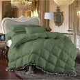thumbnail image 1 of DNG Creations 1 Piece Pom Pom Box Design Comforter 550 GSM All Season White Vintage Pom-Pom Fringe ( Oversized Super King Size ) 100% Egyptian Cotton, Solid Moss Colour, 1 of 5