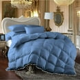 thumbnail image 1 of DNG Creations 1 Piece Pom Pom Box Design Comforter 550 GSM All Season White Vintage Pom-Pom Fringe ( Oversized Super King Size ) 100% Egyptian Cotton, Solid Medium Blue Colour, 1 of 5