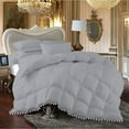 thumbnail image 1 of DNG Creations 1 Piece Pom Pom Box Design Comforter 550 GSM All Season White Vintage Pom-Pom Fringe ( Oversized Super King Size ) 100% Egyptian Cotton, Solid Silver Colour, 1 of 5