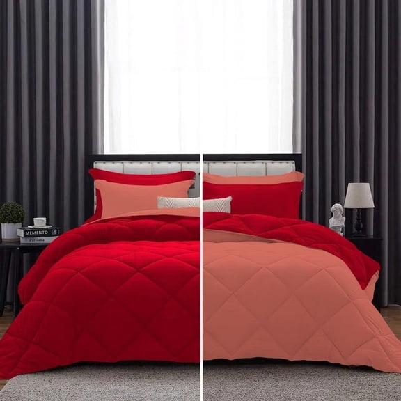 DNG Creations 1 Piece Reversible Diamond Pattern Comforter ( Brick-Red/Red Colour ) 550 GSM All - Season 100% Egyptian Cotton, 800 TC - California King - Size