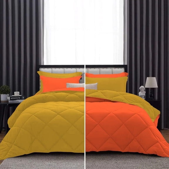 DNG Creations 1 Piece Reversible Diamond Pattern Comforter ( Gold/Orange Colour ) 550 GSM All - Season 100% Egyptian Cotton, 800 TC - Full/Queen - Size
