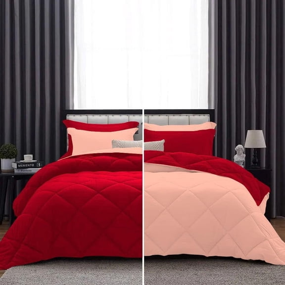 DNG Creations 1 Piece Reversible Diamond Pattern Comforter ( Peach/Red Colour ) 550 GSM All - Season 100% Egyptian Cotton, 800 TC - Full/Queen - Size