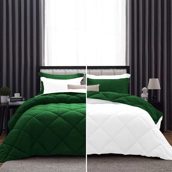 DNG Creations 1 Piece Reversible Diamond Pattern Comforter All Season 550 GSM - Full/ Queen - Size ( Green/White Colour ) 800 Threads Count, 100% Egyptian Cotton