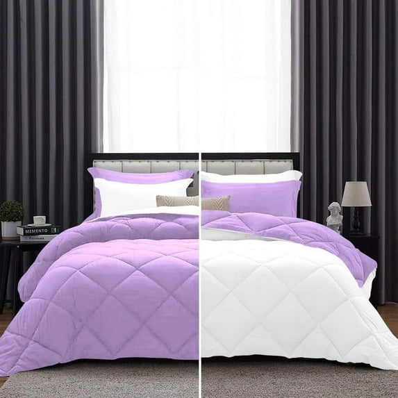 DNG Creations 1 Piece Reversible Diamond Pattern Comforter All Season 550 GSM - Oversized Queen - Size ( Lilac/White Colour ) 800 Threads Count, 100% Egyptian Cotton