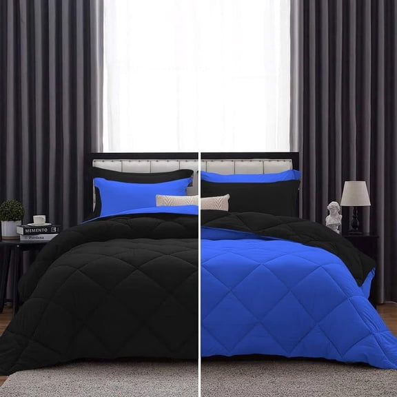 DNG Creations 1 Piece Reversible Diamond Pattern Comforter Solid - 100% Egyptian Cotton, 800 TC ( Full/ Queen - Size ) All-Season 550 GSM ( Royal-Blue/Black Colour )