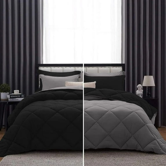 DNG Creations 1 Piece Reversible Diamond Pattern Comforter Solid - 100% Egyptian Cotton, 800 TC ( Oversized Queen - Size ) All-Season 550 GSM ( Dark-Grey/Black Colour )