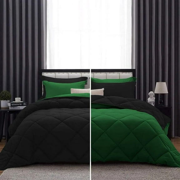 DNG Creations 1 Piece Reversible Diamond Pattern Comforter Solid - 100% Egyptian Cotton, 800 TC ( Twin/ Twin XL - Size ) All-Season 550 GSM ( Green/Black Colour )
