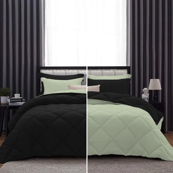 DNG Creations 1 Piece Reversible Diamond Pattern Comforter Solid - 100% Egyptian Cotton, 800 TC ( Twin/ Twin XL - Size ) All-Season 550 GSM ( Light-Sage/Black Colour )