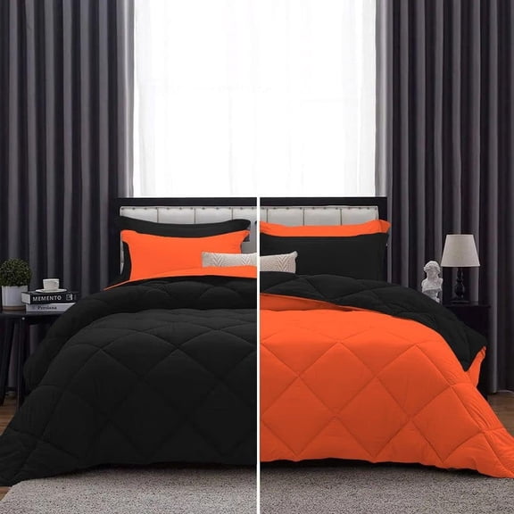 DNG Creations 1 Piece Reversible Diamond Pattern Solid Comforter 800 Threads Count ( Oversized King - Size ) 100% Egyptian Cotton All-Season 550 GSM ( Orange/Black Colour )