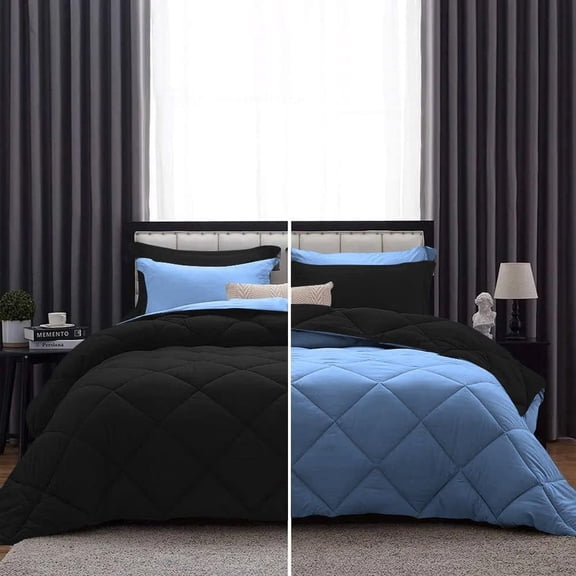 DNG Creations 1 Piece Reversible Diamond Pattern Comforter Solid - 100% Egyptian Cotton, 800 TC ( Twin/ Twin XL - Size ) All-Season 550 GSM ( Medium-Blue/Black Colour )
