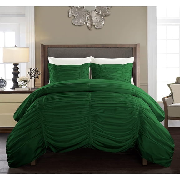 DNG Creations 1 Piece Ruched Pattern Duvet Cover 100% Egyptian Cotton, 800 TC- With Zipper Closure & Corner Ties ( Solid Green - Twin/Twin XL )