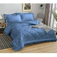 thumbnail image 1 of DNG Creations 1 Piece Ruffle Diamond Comforter All Season 550 GSM California King Size - 800 Threads Count, 100% Egyptian Cotton Solid Medium Blue Colour, 1 of 7