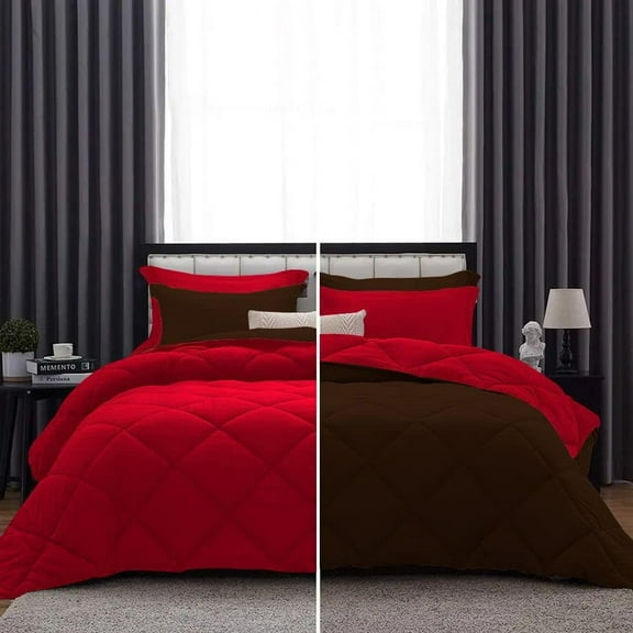 DNG Creations 1 Piece Solid Reversible Diamond Pattern Comforter 550 GSM All Season 800 TC, 100% Egyptian Cotton - Full/ Queen - Size ( Chocolate/Red Colour )