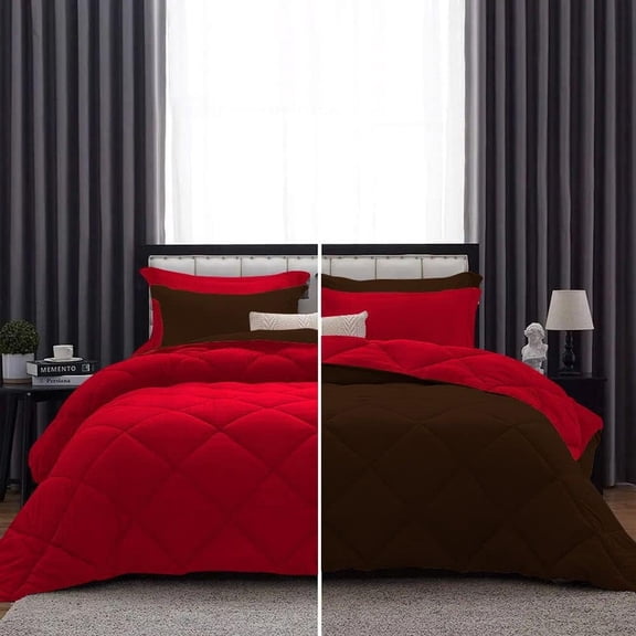 DNG Creations 1 Piece Solid Reversible Diamond Pattern Comforter 550 GSM All Season 800 TC, 100% Egyptian Cotton - Oversized King - Size ( Chocolate/Red Colour )