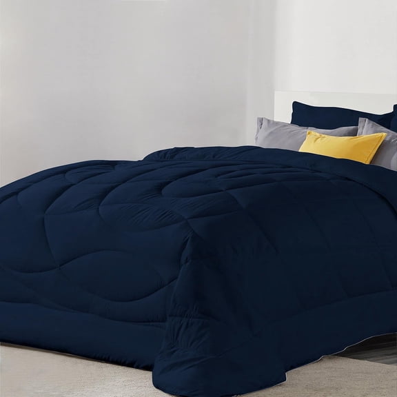 DNG Creations 1 Piece Solid U Shape Pattern Comforter Ultra Soft 100% Egyptian Cotton, 800 Threads Count 550 GSM All Season - Solid Navy Blue Colour ( Oversized Queen - Size )