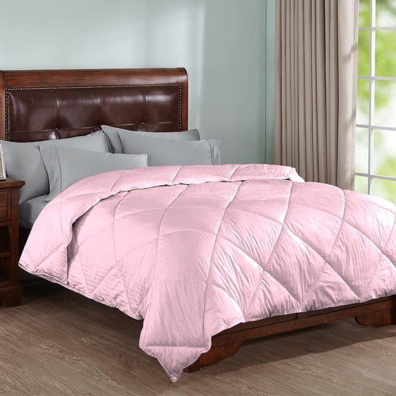 DNG Creations 1 Piece Stripe Diamond Comforter - Oversized Queen Size - 550 GSM All Season 100% Egyptian Cotton, 800 Threads Count ( Stripe Baby Pink Colour )