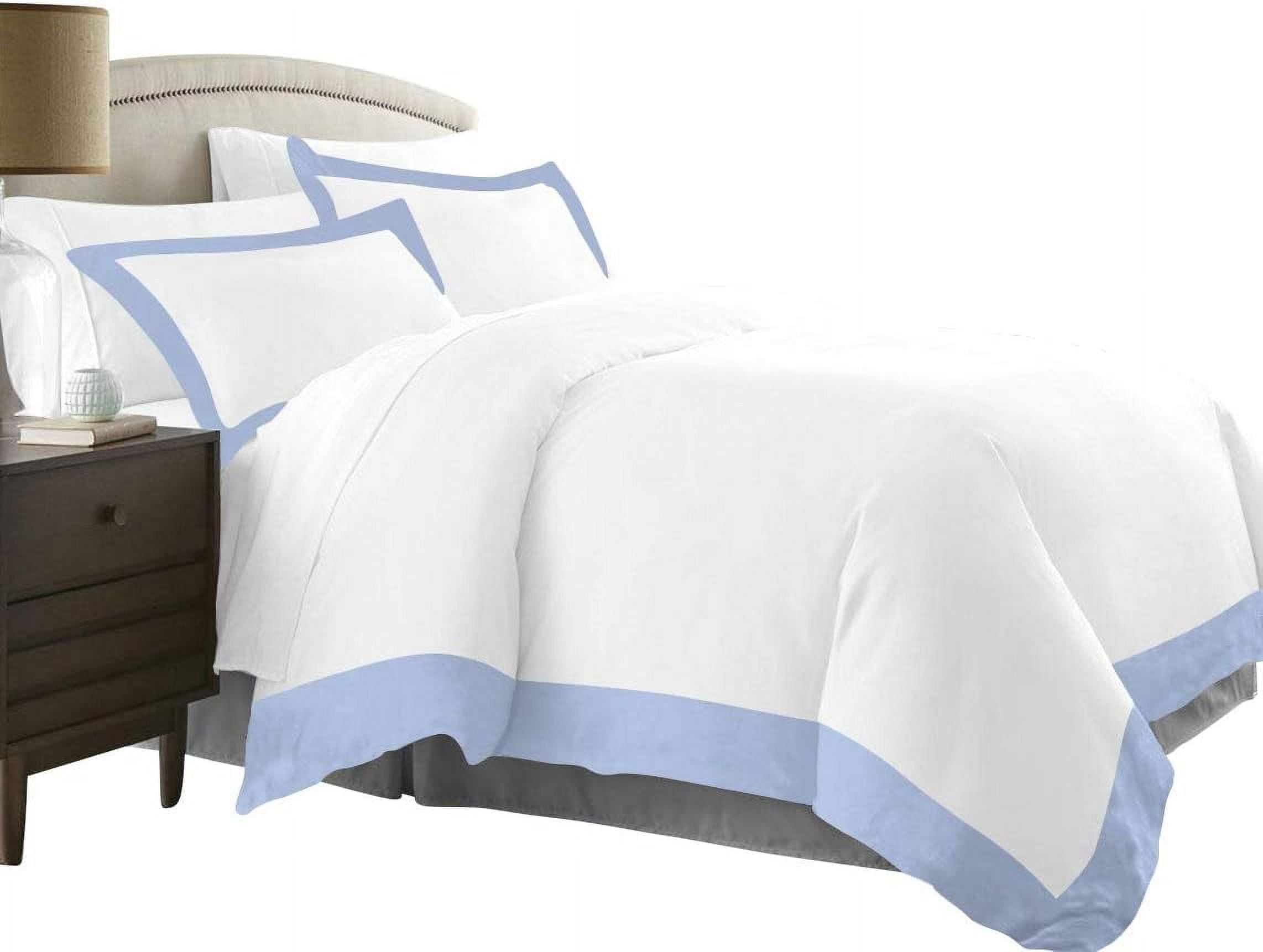 DNG Creations 1 Piece Two Tone Duvet Cover 100% Egyptian Cotton, 800 Threads Count With Zipper Closure & Corner Ties ( Solid White/ Light Blue - Twin/Twin XL )