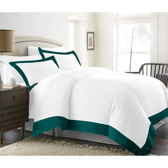 DNG Creations 1 Piece Two Tone Duvet Cover 100% Egyptian Cotton, 800 Threads Count With Zipper Closure & Corner Ties ( Solid White/ Teal - Twin/Twin XL )