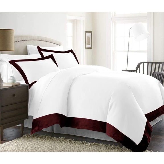 DNG Creations 1 Piece Two Tone Duvet Cover 100% Egyptian Cotton, 800 Threads Count With Zipper Closure & Corner Ties ( Solid White/ Wine - Twin/Twin XL )