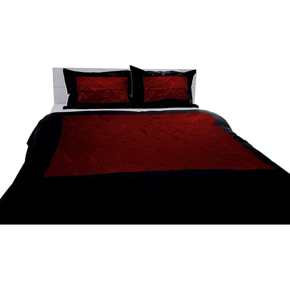 DNG Creations 1 Piece Two Tone Pinch Pleated Duvet Cover With Zipper Closure & Corner Ties 100% Egyptian Cotton ( Solid Black/ Burgundy - Twin/Twin XL )
