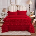 thumbnail image 1 of DNG Creations 1 Piece Vintage Ruffle Duvet Cover 100% Egyptian Cotton, 800 Threads Count - With Zipper & Corner Ties ( Full/Queen - Solid Red ), 1 of 7