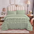 thumbnail image 1 of DNG Creations 1 Piece Vintage Ruffle Duvet Cover 100% Egyptian Cotton, 800 Threads Count - With Zipper & Corner Ties ( Full/Queen - Solid Light Sage ), 1 of 7