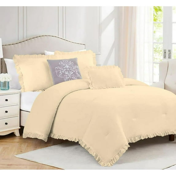 DNG Creations 1 Piece Vintage Ruffle Pattern Comforter Set Premium Ultra Soft 550 GSM All Season ( Twin/Twin XL Size ) 100% Egyptian Cotton Solid Ivory Colour