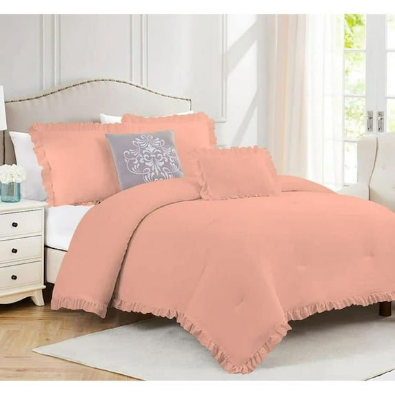 DNG Creations 1 Piece Vintage Ruffle Pattern Comforter Set Premium Ultra Soft 550 GSM All Season ( Twin/Twin XL Size ) 100% Egyptian Cotton Solid Peach Colour