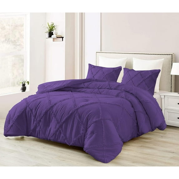 DNG Creations 1 Piece Diamond Ruffle Comforter 100% Egyptian Cotton, 800TC - Solid Purple Colour - Super Soft 550 GSM All Season ( Twin/Twin XL - Size )