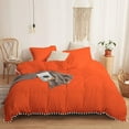 thumbnail image 1 of DNG Creations 1 Piece White Pom Pom Duvet Cover with Zipper Closure, 100% Egyptian Cotton, 800 Thread Cotton ( Full/Queen - Solid Orange ), 1 of 5