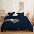 thumbnail image 1 of DNG Creations 1 Piece White Pom Pom Duvet Cover with Zipper Closure, 100% Egyptian Cotton, 800 Thread Cotton ( Full/Queen - Solid Navy Blue ), 1 of 1