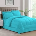 thumbnail image 1 of DNG Creations 3 Piece Box Stitched Striped Pattern Comforter 100% Egyptian Cotton Quilt Cover 800 TC All Season 550 GSM ( Oversized Queen Size ) Stripe Turquoise Blue Colour, 1 of 5