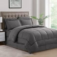 thumbnail image 1 of DNG Creations 3 Piece Box Stitched Striped Pattern Comforter 100% Egyptian Cotton Quilt Cover 800 TC All Season 550 GSM ( California King Size ) Stripe Dark Grey Colour, 1 of 5