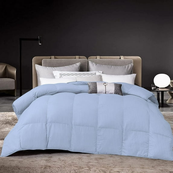 DNG Creations 3 Piece Damask Stripe Comforter 100% Egyptian Cotton 550 GSM Filling ( Full/Queen Size ) All Season 800 Thread Count - Stripe Light Blue Colour