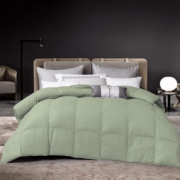 DNG Creations 3 Piece Damask Stripe Comforter 100% Egyptian Cotton 550 GSM Filling ( Twin/Twin XL Size ) All Season 800 Thread Count - Stripe Light Sage Colour