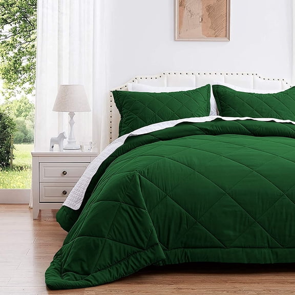 DNG Creations 3 Piece Diamond Pattern Comforter Set, 800 Thread Count, 100% Egyptian Cotton - Full/Queen Size, Solid Green Color