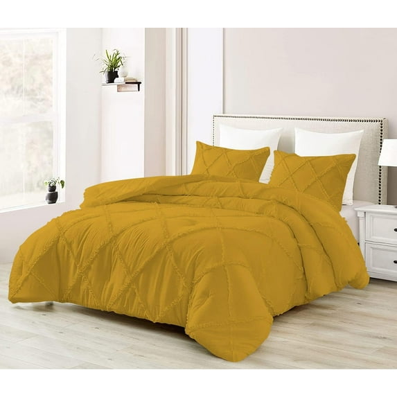 DNG Creations 3 Piece Diamond Ruffle Comforter 100% Egyptian Cotton, 800TC - Solid Gold Colour - Super Soft 550 GSM All Season ( Twin/Twin XL - Size )