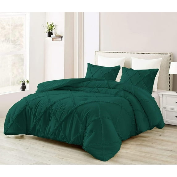 DNG Creations 3 Piece Diamond Ruffle Comforter 100% Egyptian Cotton, 800TC - Solid Teal Green Colour - Super Soft 550 GSM All Season ( Twin/Twin XL - Size )