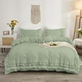 thumbnail image 1 of DNG Creations 3 Piece Double Ruffle Duvet Cover With Zipper Closure ( Solid Light Sage ) All-Season 100% Egyptian Cotton, 800 Thread Count ( California King - Size ), 1 of 6